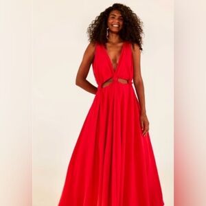 FARM Rio Red Cutout Midi Dress Knot Front Open Back Vacation Resort XL